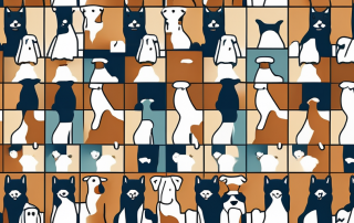 Several different breeds of dogs wearing symbolic insurance shields