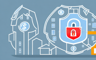 A secure apartment building surrounded by protective symbols like a shield