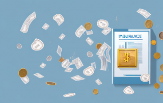 A residential building with a few insurance policy papers and coins scattered around it