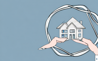 Two wedding rings intertwined with a house and an insurance policy