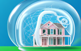 A tornado approaching a house that is shielded by a transparent