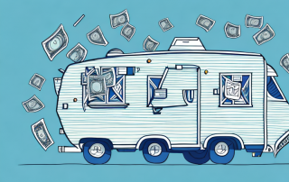 A caravan with a shield symbolizing insurance