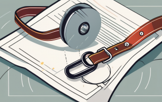 A dog leash and collar beside an insurance policy document