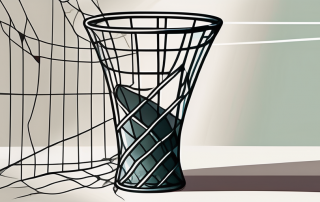 A broken vase under a safety net
