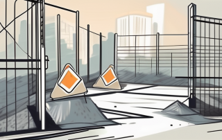A construction site with various safety measures in place