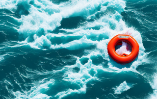 A lifebuoy floating on a turbulent sea