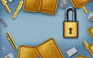 A safe with a key in the lock