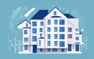 A multi-family house with visible insurance policy papers hovering over it