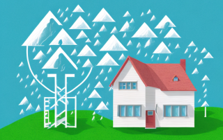 A house being affected by various natural elements such as wind