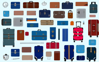 Various travel luggage items such as suitcases