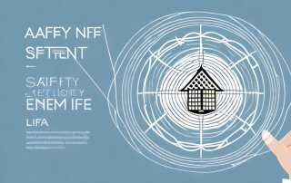 A safety net under a symbolic representation of life elements such as a house
