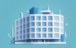 A building with a protective shield symbolizing the concept of building insurance