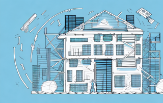 Various insurance policies symbolized by different protective shields hovering over a house under construction