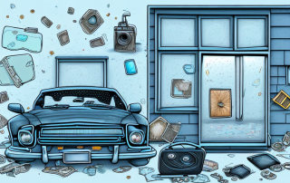 A car parked on a street with a broken window