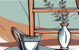 A broken vase under a tipped over ladder