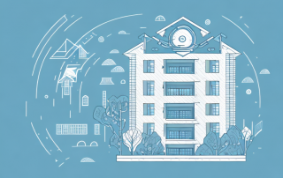 A residential building with a protective shield symbol hovering over it