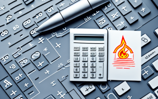 A calculator next to a building