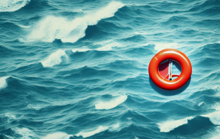 A life buoy floating on a stormy sea