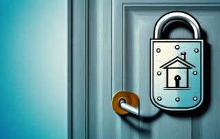 A broken lock on a house door