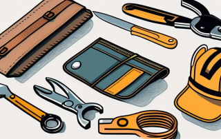 A construction site with various tools and safety equipment