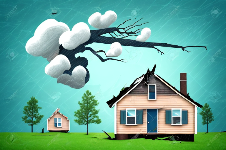 A house with a fallen tree on its roof