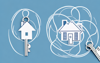 Two sets of house keys intertwined with a protective shield symbol