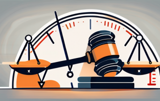 A scale balancing a gavel and a shield