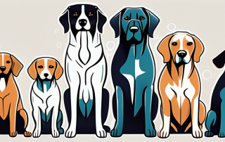 Several different dog breeds standing together