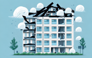 A residential building with various elements such as fire