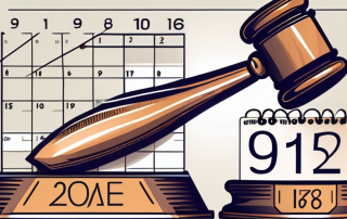 A gavel and a shield (symbolizing protection) with a calendar in the background