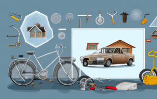 A garage with various items such as a bicycle
