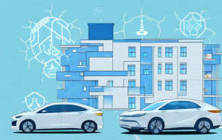 A modern residential building with a wallbox for electric vehicles in the foreground