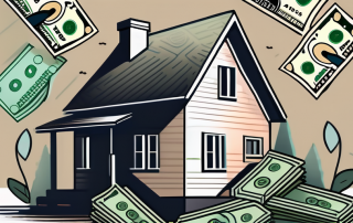 A house and a plot of land with a tax form and a pen
