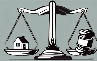 A scale balanced with a house on one side and a gavel on the other