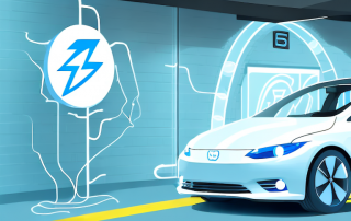 An electric car parked in an underground garage