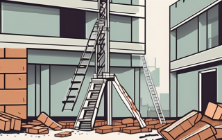 A construction site with various potential hazards like falling bricks