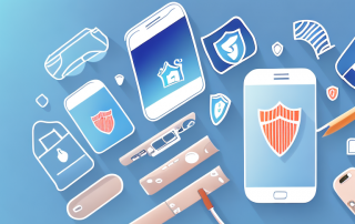 Several different types of mobile phones protected under a transparent shield