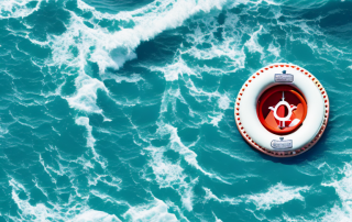 A lifebuoy ring in the middle of a stormy sea