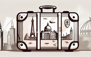 A suitcase adorned with various international landmarks