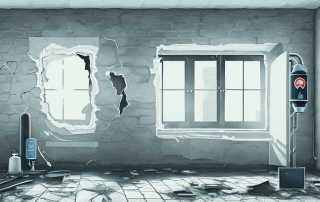 A cozy apartment interior with visible symbols of various types of insurance such as a fire extinguisher (for fire insurance)