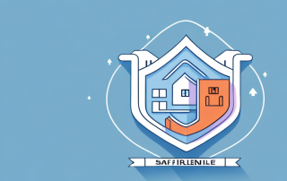 A residential building with a safety shield symbol hovering over it