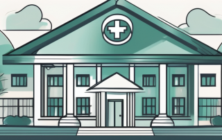A nursing home with a protective shield symbol hovering above it