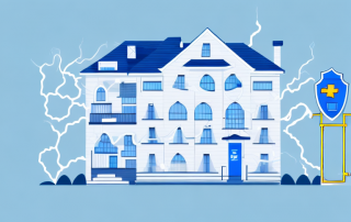 A residential building with visible protective elements like a fire alarm