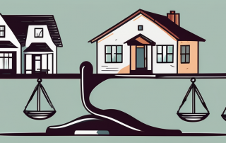 A scale of justice on one side and a house on the other