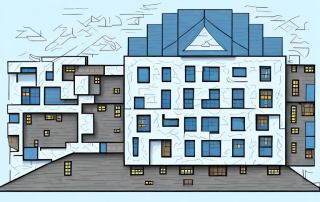 A building with different sections highlighted