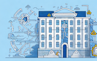 A building with various insurance protection symbols (like shields or check marks) surrounding it