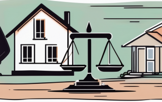 A house and a piece of land with a balance scale in the middle