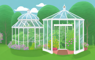 A variety of garden buildings such as a greenhouse