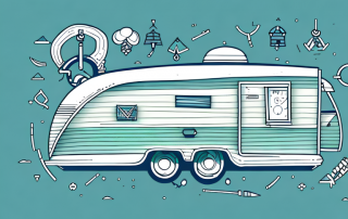 A caravan with insurance protection symbols like a shield and a padlock