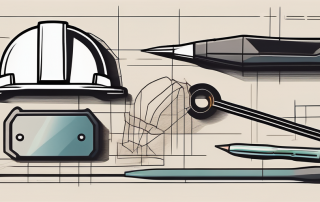 A construction site with various tools and safety equipment